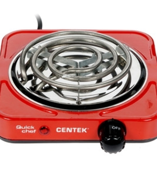 Плита настольная электрическая Centek CT-1508 красный, 1 кВт, ТЭН, конфорки - 1, эмаль, поворотные переключатели