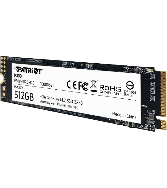 Накопитель SSD Patriot P300, 512Gb, PCIe 3.0 x4, M.2 2280, NVMe, R/W 1700/1200