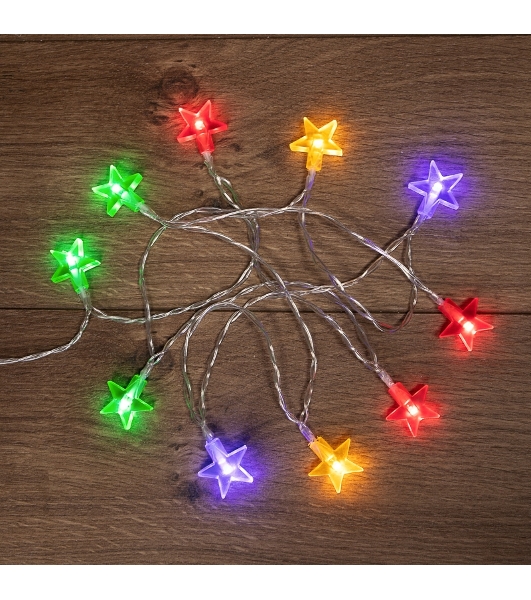 Гирлянда светодиодная Neon-night 'Звездочки' 1.5 м, 10 LED, прозрачный ПВХ, цвет свечения мультиколор, 2 х АА (батарейки не в комплекте)