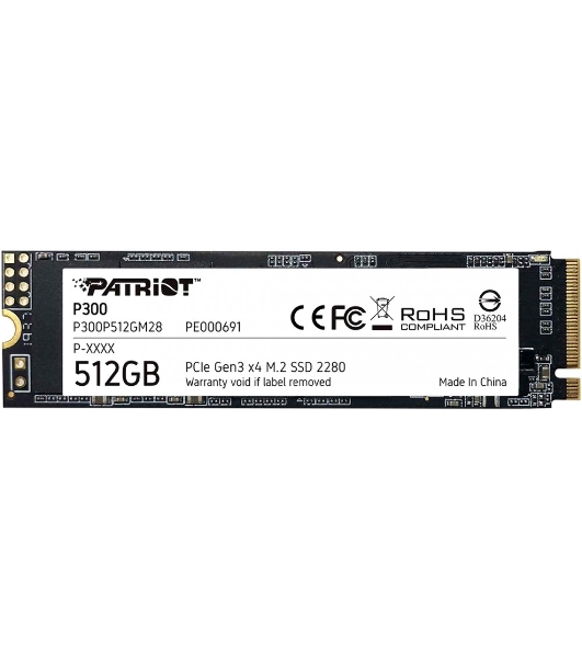 Накопитель SSD Patriot P300, 512Gb, PCIe 3.0 x4, M.2 2280, NVMe, R/W 1700/1200