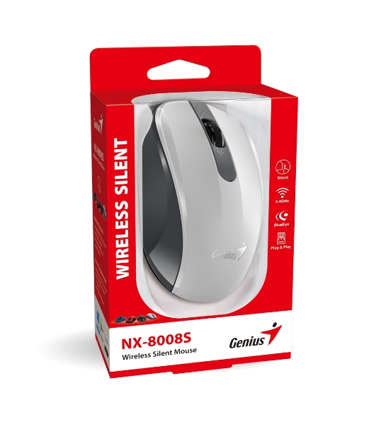 Мышь беспроводная Genius NX-8008S белый/серый, 1200 dpi, радиоканал, USB, кнопки - 3