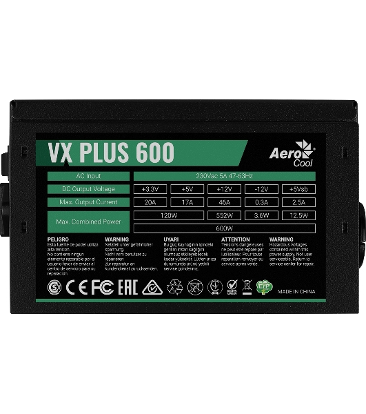 Блок питания Aerocool/Formula VX-600 PLUS, 600Вт 120мм, черный