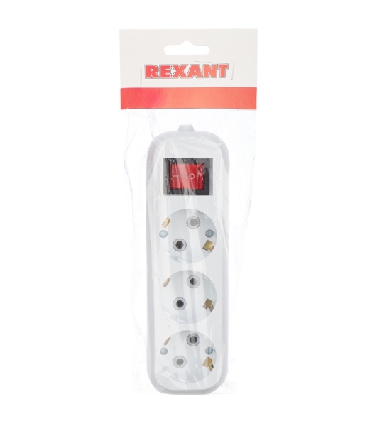 Колодка Rexant 3 гнезда с кнопкой c заземлением