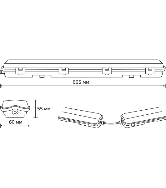 Светильник линейный Gauss СПП-Т8-G13 LITE 220-230V IP65 665x60x55мм для LED ламп 1х600мм 1/16