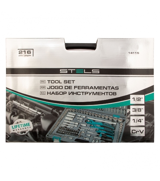Набор инструментов STELS 141151/4'' 3/8'' 1/2'' cr-v s2 усиленный кейс 216 предм.