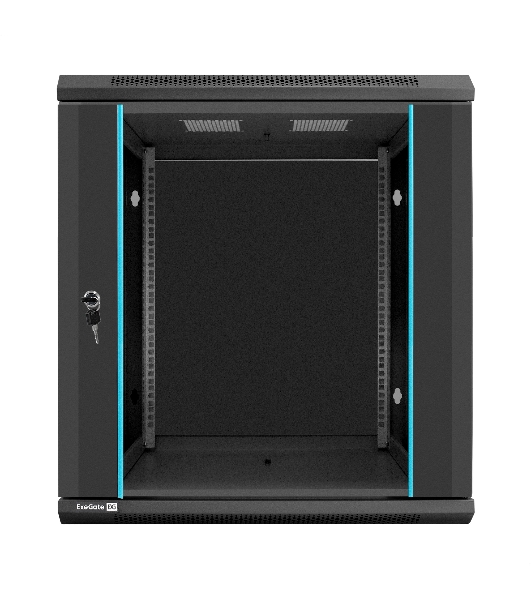 Шкаф телекоммуникационный 19' настенный 12U ExeGate EC-WM-12U.600.G.BLACK (19', 12U, 600x600x635 мм (ШхГхВ), передняя дверь закаленное стекло, съемные боковые панели, пыле- и влагозащита IP23, черный RAL 9004)