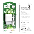 Зарядное устройство Hoco 18Вт, 3А, QC3.0, 1xUSB + кабель USB/Type-C, C72Q, белый, блистер, фото4