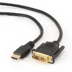 Кабель HDMI-DVI Cablexpert CC-HDMI-DVI-6, 19M/19M, single link, медь, позол.разъемы, экран, 1.8м, черный, пакет, фото 1