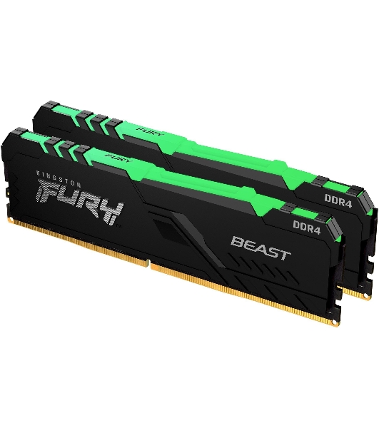 Оперативная память Kingston Fury Beast, DDR4, 64GB (2x32GB), 3200MHz, CL16, DIMM, с радиатором, RGB, черный