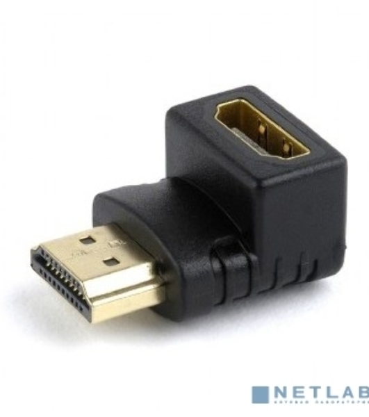 Переходник Cablexpert HDMI-HDMI 19F/19M, угловойсоединитель 90 градусов, золотые разъемы (A-HDMI90-FML)