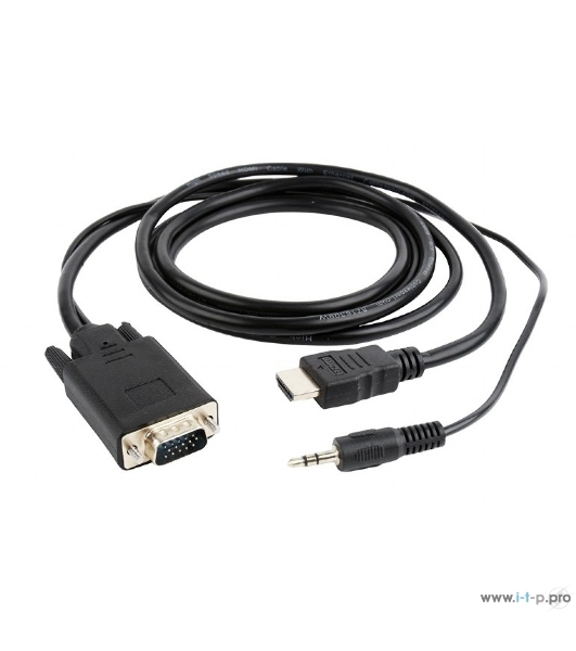 Кабель HDMI->VGA Cablexpert A-HDMI-VGA-03-10, 19M/15M + 3.5Jack, медь, позол.разъемы, 3м, черный, пакет
