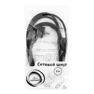 Кабель питания Cablexpert PC-186-VDE-3M, 3м, Schuko- C13, VDE, 10А, Сечение провода: 0,75 мм2, черный, с заземлением