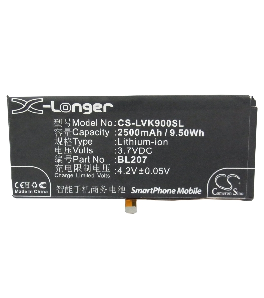 Аккумулятор CameronSino CS-LVK900SL BL207 для Lenovo K9003.7V, 2500mAh, 9.50Wh