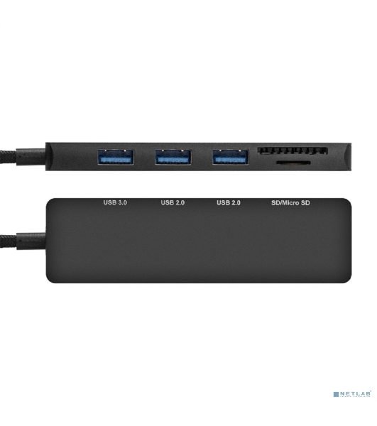 USB-концентратор 4-в-1 ExeGate DUB-2213C/CR (кабель-адаптер USB Type-C --> 2xUSB2.0+ 1xUSB3.0+Card Reader, Plug&Play, черный)