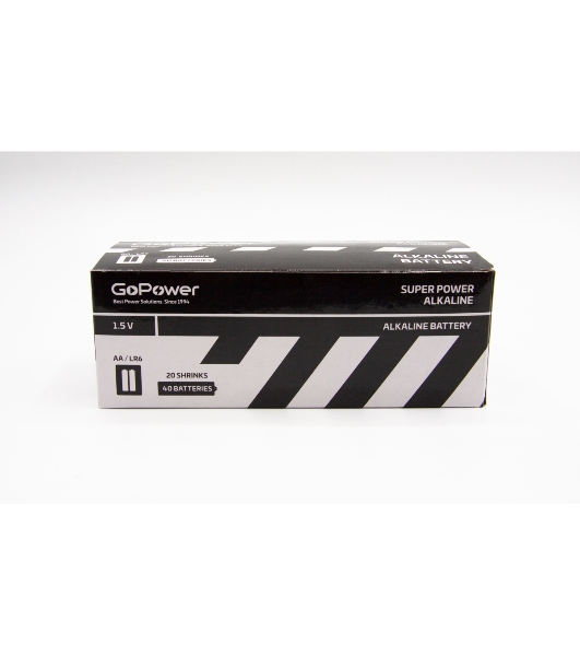 Батарейка GoPower LR6 AA Shrink 2 Alkaline 1.5V (2/40/800) коробка (40 шт.)