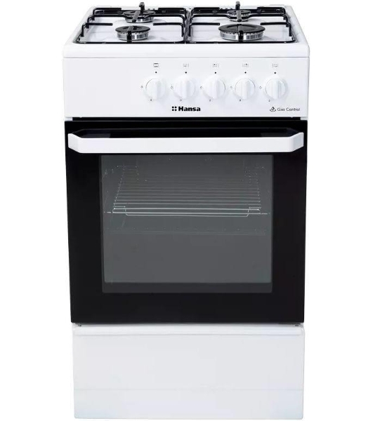 Плита газовая Hansa FCGW510029A белый, конфорок 4 газовых, духовка 53 л, 50 см x 85 см x 57 см