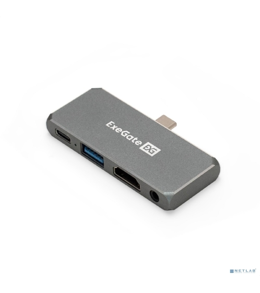 USB-концентратор 5-в-1 ExeGate DUB-31C/PD/HA (кабель-адаптер USB Type-C --> 1xUSB3.0 + Type-C DATA (480Mb/s) + PD 100W + HDMI 4K@30Hz + Audio, Plug&Play, подходит для iPad Pro и мобильных телефонов, серый)