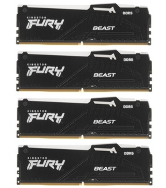 Оперативная память Kingston Fury Beast, DDR5, 128Gb (4x32Gb), 5600MHz, CL40, DIMM, радиатор, RGB, черный