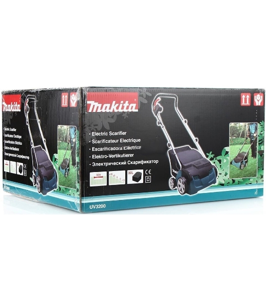 Газонокосилки Makita UV3200 Скарификатор, 1300Вт,32см,3500об\мин,5уров(-10+10мм),30л,нож-фреза,12кг,кор