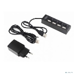 Разветвитель USB2.0 Gembird 4xUSB, блок питания 2А, подсветка и выкл, кабель USB 55 см, черный, фото2