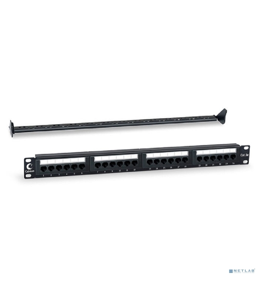 Патч-панель Cabeus PL-24-Cat.5e-Dual 19' (1U), 24 портов RJ-45, категория 5e, Dual IDC, с задним кабельным организатором
