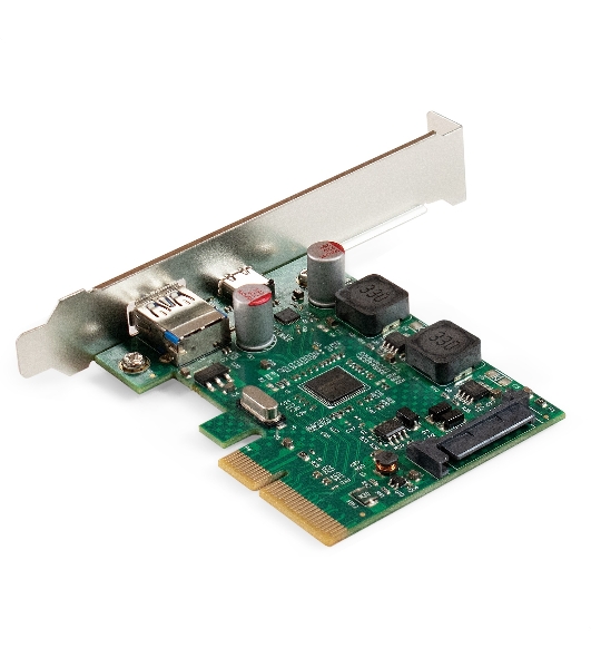 Контроллер ExeGate EXE-313-1A1C (PCI-E x4 v3.0, USB3.2 Gen2 1xType-A + 1xType-C ext., SuperSpeed+ скорость до 10 Гбит/с, разъем доп.питания, ASMedia Chipset ASM3142)