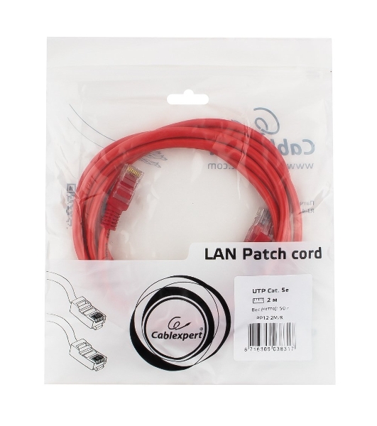 Патч-корд UTP Cablexpert cat.5e, 2м, литой, многожильный, красный
