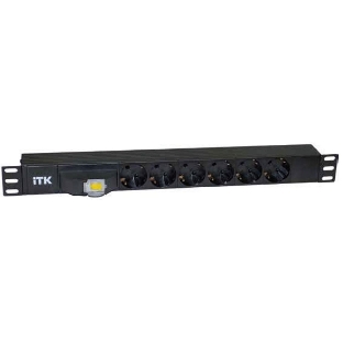 Блок ITK PDU 6 розеток DIN49440 (нем. cтанд.), с автоматом на 10А,1U, без шнура, вх. IEC320 C14, алюминиевый профиль, черный