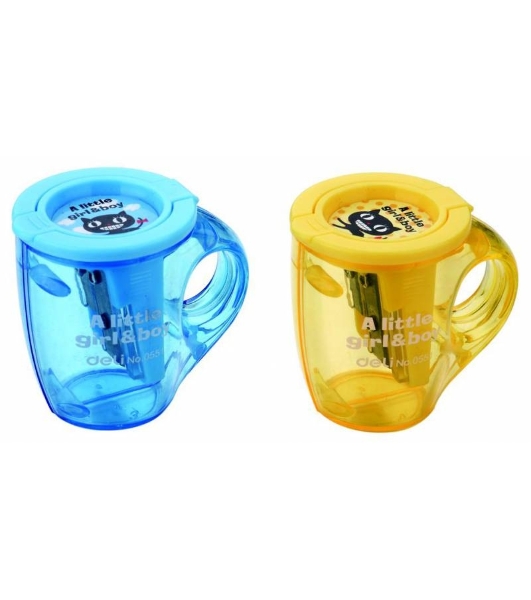 Точилка для карандашей ручная Deli Cup E0551, 2 отверстия, пластик, ассорти, дисплей