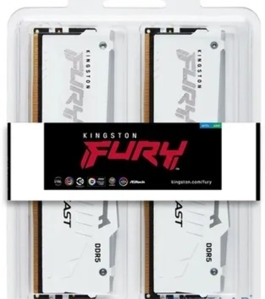 Оперативная память Kingston Fury Beast, DDR5, 32Gb (2x16Gb), 5200MHz, CL40, DIMM, с радиаторами, RGB, белый