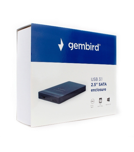 Внешний корпус 2.5' Gembird EE2-U31S-2, черный, USB Type-c, SATA, алюминий