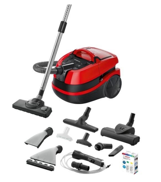 Пылесос Bosch BWD421PET красный, 2100 Вт, уборка влажная/сухая, пылесборник контейнер 5 л