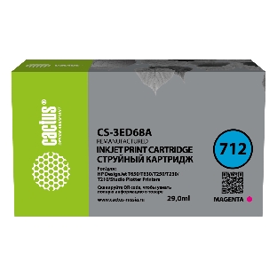 Картридж струйный Cactus CS-3ED68A 712 пурпурный (29 мл) для HP DJ T230/630
