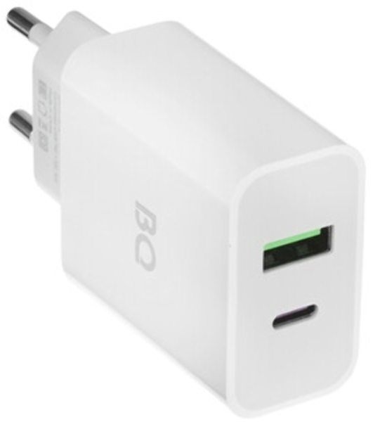 Сетевое зарядное устройство BQ Charger 20W2A01 (2 ports Type-C + USB, PD+QC3.0, 20W) белый