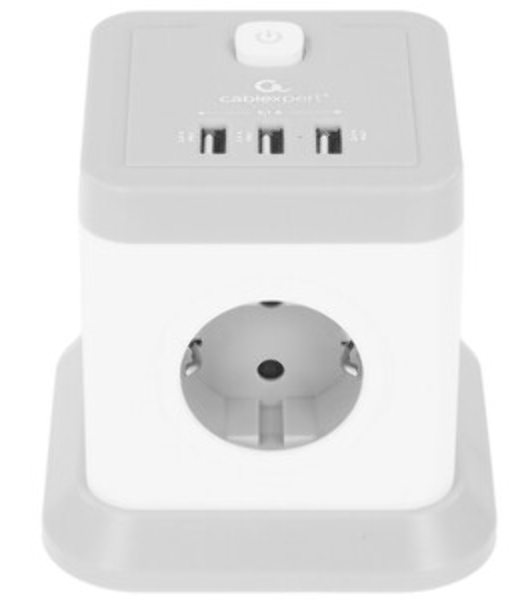 Сетевой фильтр Cablexpert Tower, TWR-4-U3-W-3, 4 р, 10А, 3xUSB, 3.1А, 3 м, ур.защиты 2+, белый, коробка
