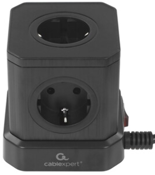 Сетевой фильтр Cablexpert Tower, TWR-5-U4-B-2, 5 р, 10А, 4хUSB, 3.1А, 2 м, ур.защиты 4+, черный, коробка