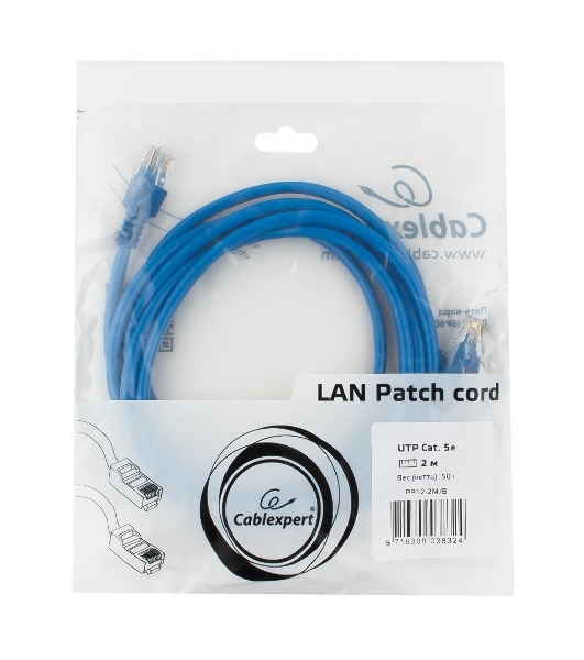 Патч-корд UTP Cablexpert cat.5e, 2м, литой, многожильный, синий