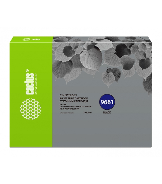Картридж струйный Cactus CS-EPT9661 черный пигментный (40000 стр., 795 мл) для Epson WorkForce Pro WF-M5299DW/M5799DWF