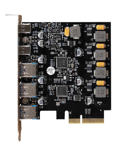 Контроллер ExeGate EXE-313-3A2C (PCI-E x4 v3.0, USB3.2 Gen2 3xType-A + 2xType-C ext., SuperSpeed+ скорость до 10 Gbит/с, разъем доп.питания, ASMedia Chipset ASM3142)