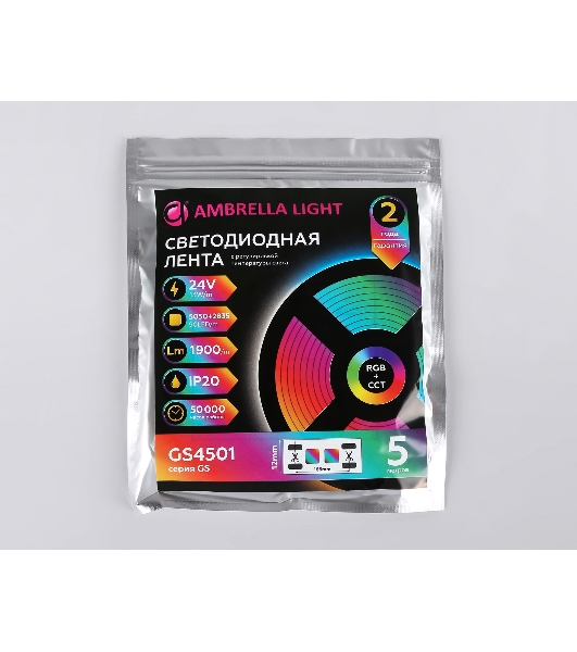 Светодиодная лента Ambrella light GS4501 5050+2835 90Led/ 13W m/ 24V IP20 RGB+CCT 3000-6500K/5000*12*1.87mm (6 конт.)