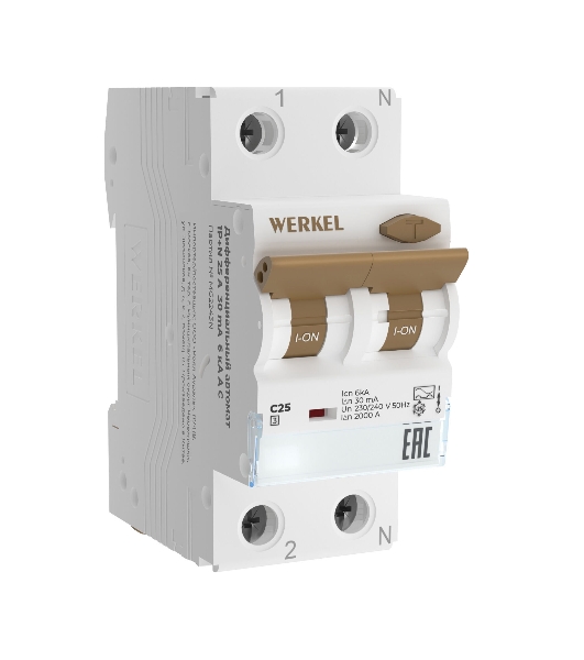 Дифференциальный автомат  Werkel 1P+N 25 A  30 mА  6 kА  C А W922P256