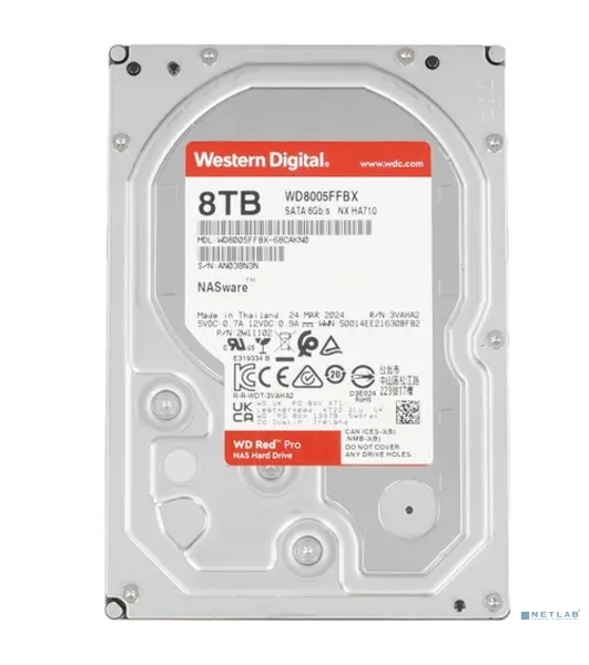 Жесткий диск WD SATA-III 8Tb WD8005FFBX NAS Red Pro (7200rpm) 256Mb 3.5'