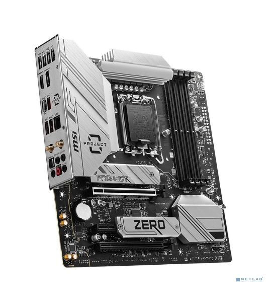 Материнская плата MSI B760M PROJECT ZERO,(Обратное подключение разъемов) LGA 1700, Intel B760, 4xDDR5, 4xSATA, 2xM.2, 1xPCIe 5.0 x16, 1xPCIe 4.0 x4, 1xPCIe x1, 1xHDMI, 1xDP, 3xUSB 3.2 Gen 2, 4xUSB 2.0, 1xUSB 3.2 Gen 2x2, 1x 2.5Gb LAN, 5x3.5 мм, 7.1, mATX