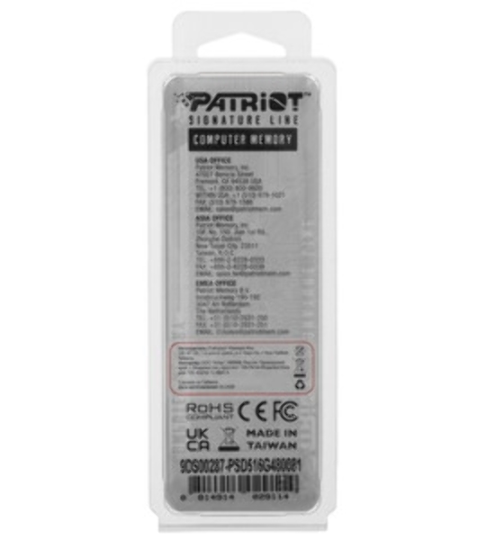Оперативная память Patriot Signature, DDR5, 16GB (1x16 GB), 4800 MHz, CL40, DIMM