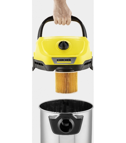 Строительный пылесос Karcher WD 3 S V-17/4/20 желтый, 1000 Вт, уборка сухая/сбор воды, пылесборник мешок/контейнер, 17 л