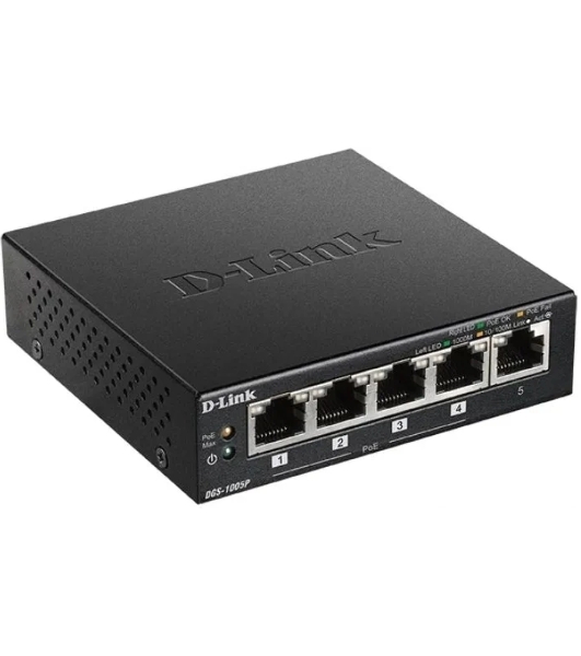 Коммутатор D-Link DGS-1005P/B3A, 5×1 Гбит/с, неуправляемый