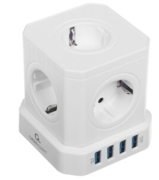 Сетевой фильтр Cablexpert Tower TWR-5-U4-W-2, 5 р, 10А, 4хUSB, 3.1А, 2 м, ур.защиты 4+, белый, коробка