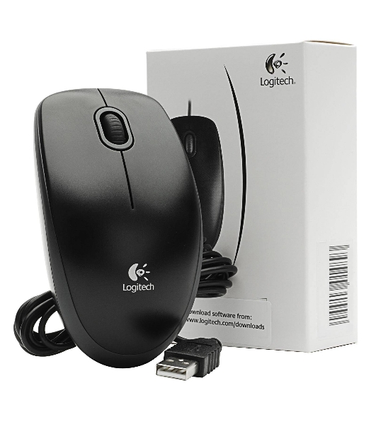 Мышь проводная Logitech B100 черный, 1000 dpi, USB, кнопки - 3