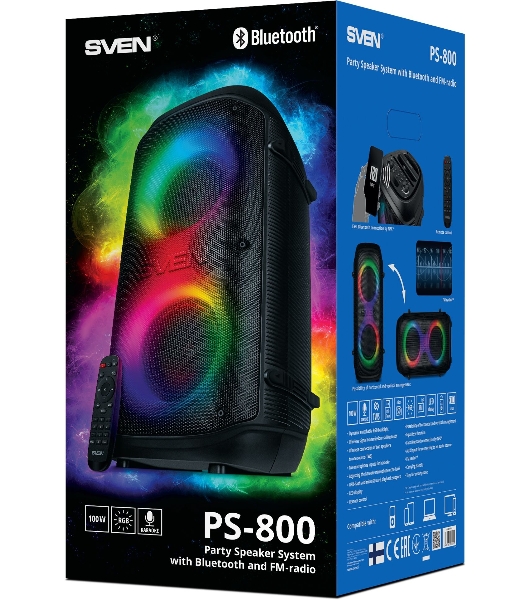 Колонка портативная SVEN PS-800 черный 100W 2.0 BT 10м 4400mAh