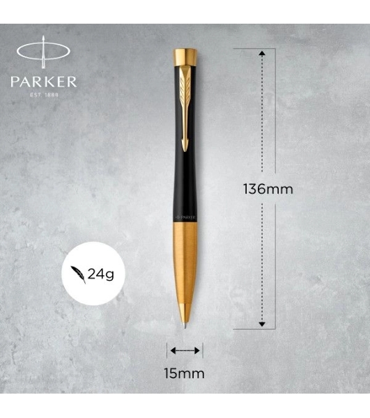 Ручка шариковая Parker Urban Core K314 (CW2143640) Muted Black GT M, синие чернила, подарочная коробка